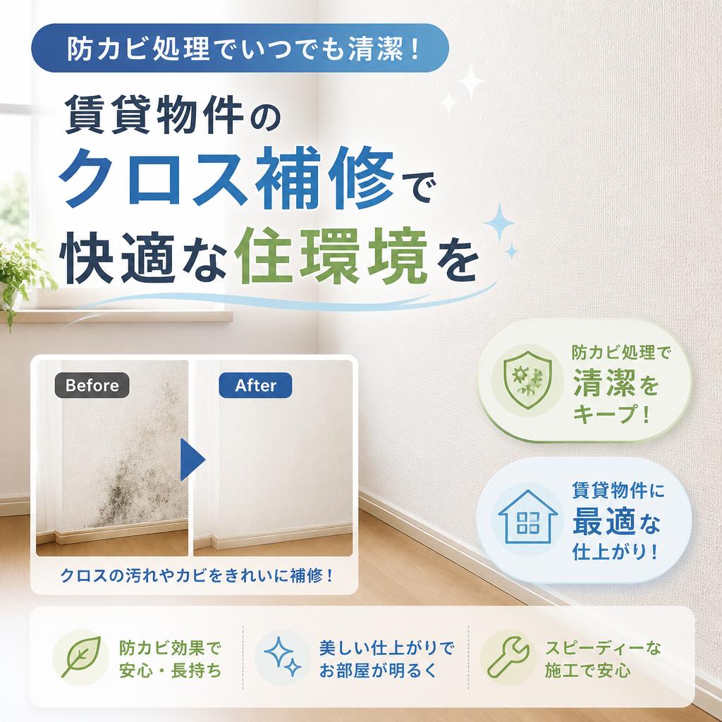 防カビ処理でいつでも清潔！賃貸物件のクロス補修で快適な住環境を
