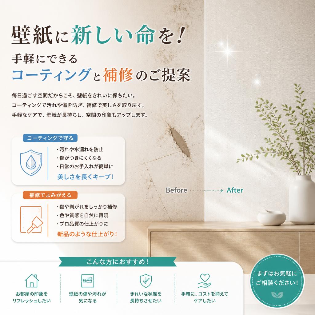 壁紙に新しい命を！手軽にできるコーティングと補修のご提案