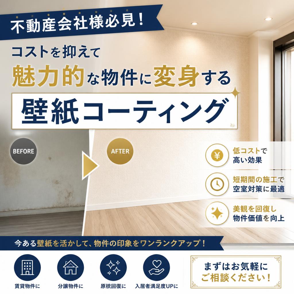 不動産会社様必見！コストを抑えて魅力的な物件に変身する壁紙コーティング