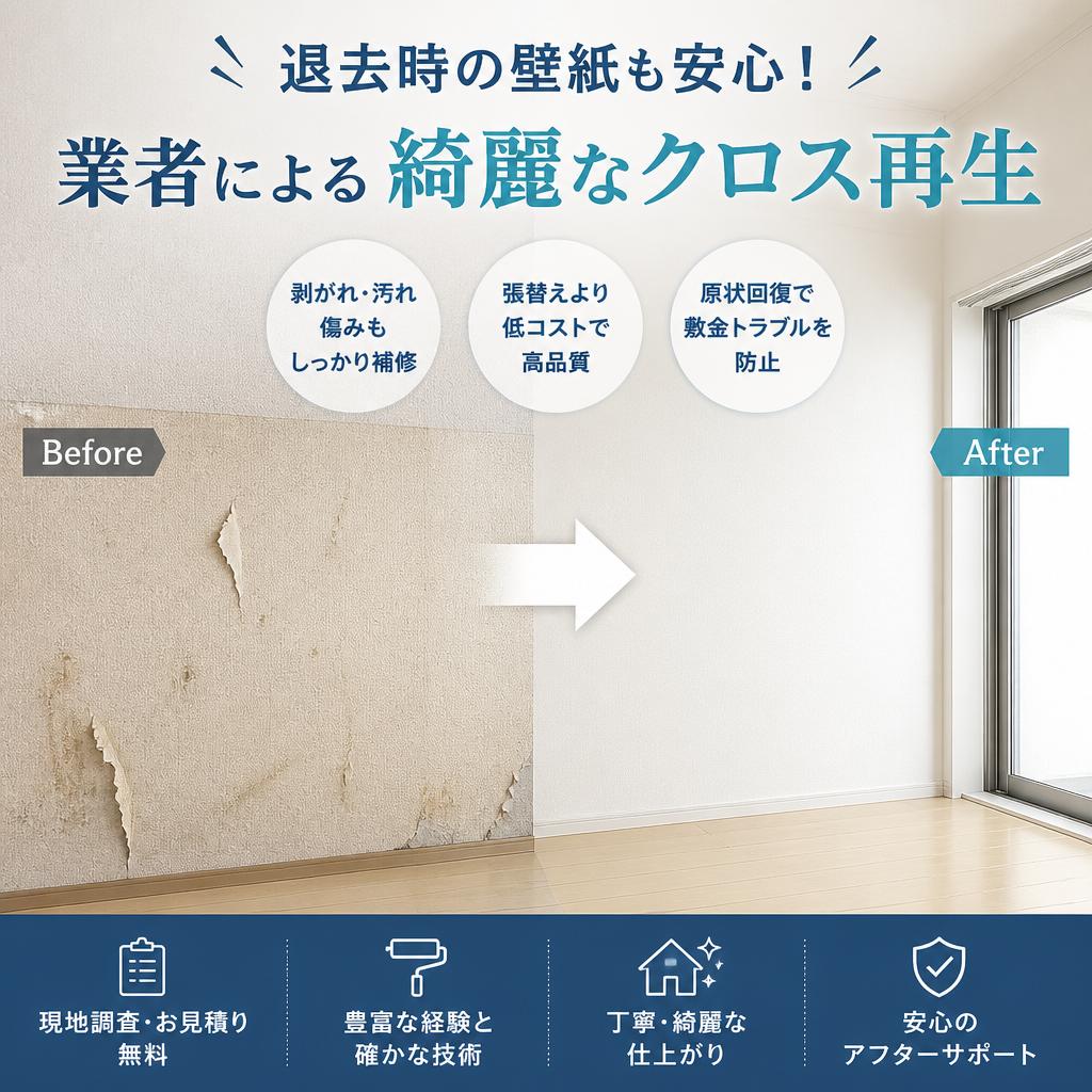 退去時の壁紙も安心！業者による綺麗なクロス再生