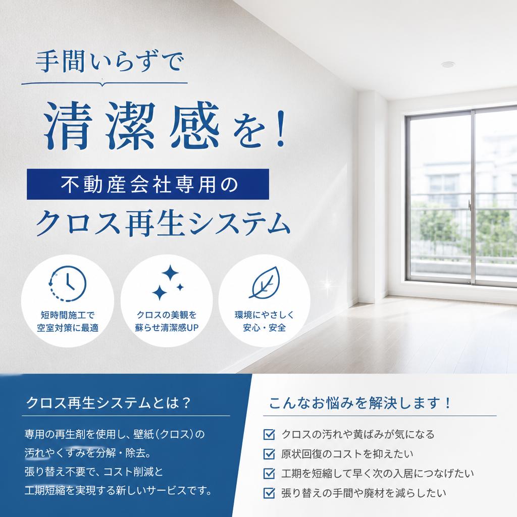 手間いらずで清潔感を！不動産会社専用のクロス再生システム